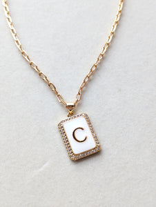 White CZ Initial Tag Necklace