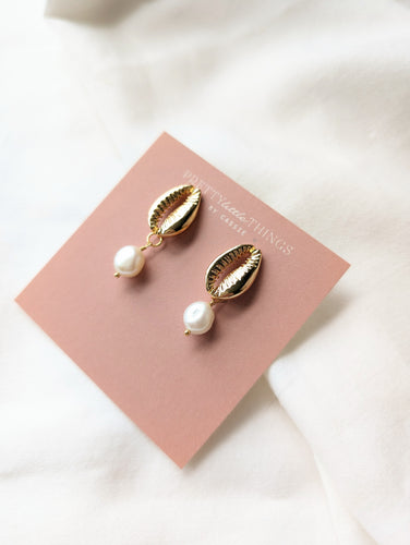 Cowrie Shell Pearl Studs