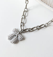 Load image into Gallery viewer, Silver Pearl Bow Heart Necklace