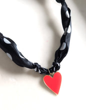Load image into Gallery viewer, Black Polka Dot Heart Scarf Necklace