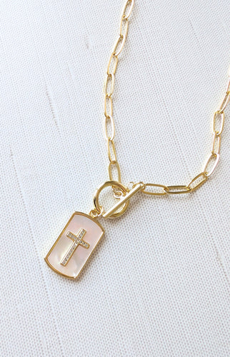 Pearl Tag Cross Necklace