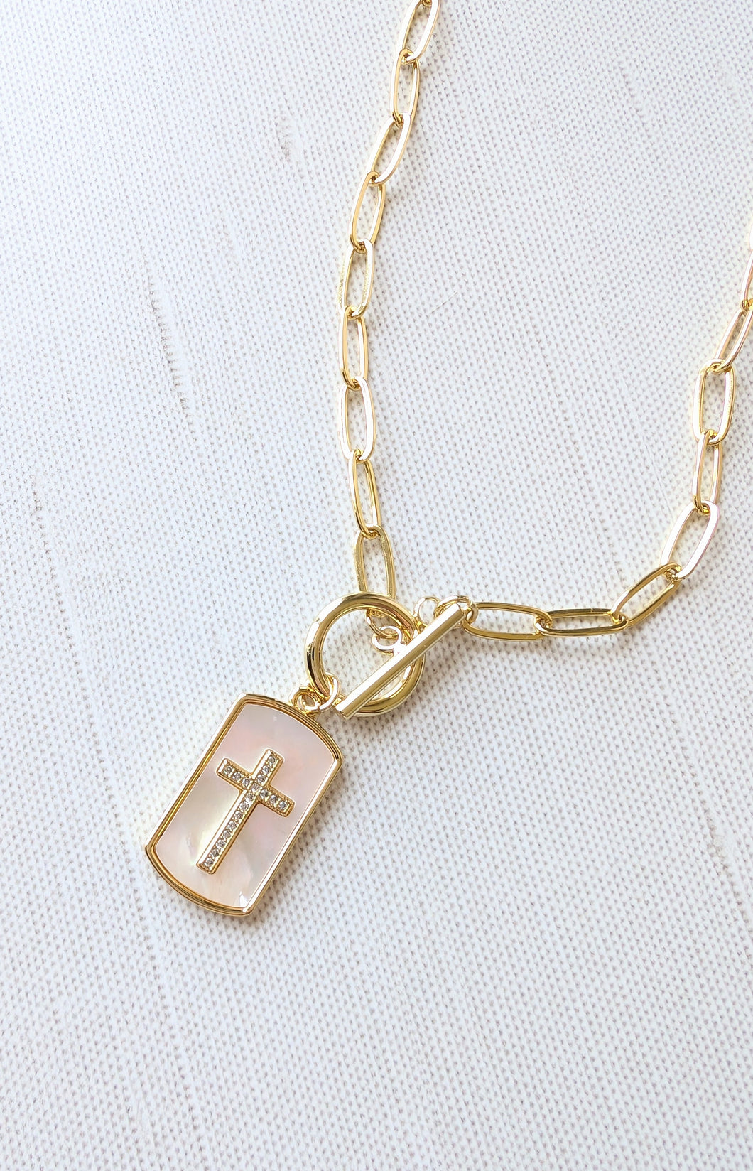 Pearl Tag Cross Necklace