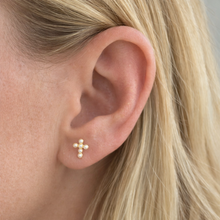 Load image into Gallery viewer, Dainty Pearl Cross Studs