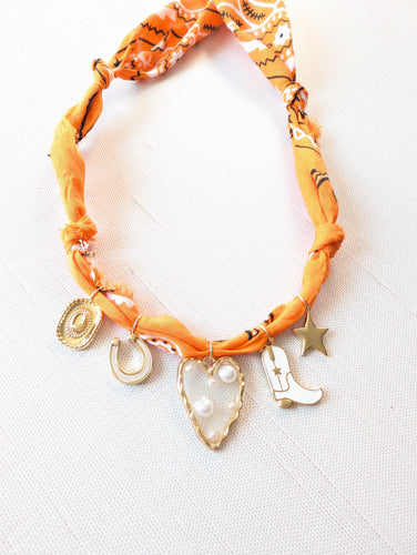 Orange Heart Gameday Charm Bandana Necklace