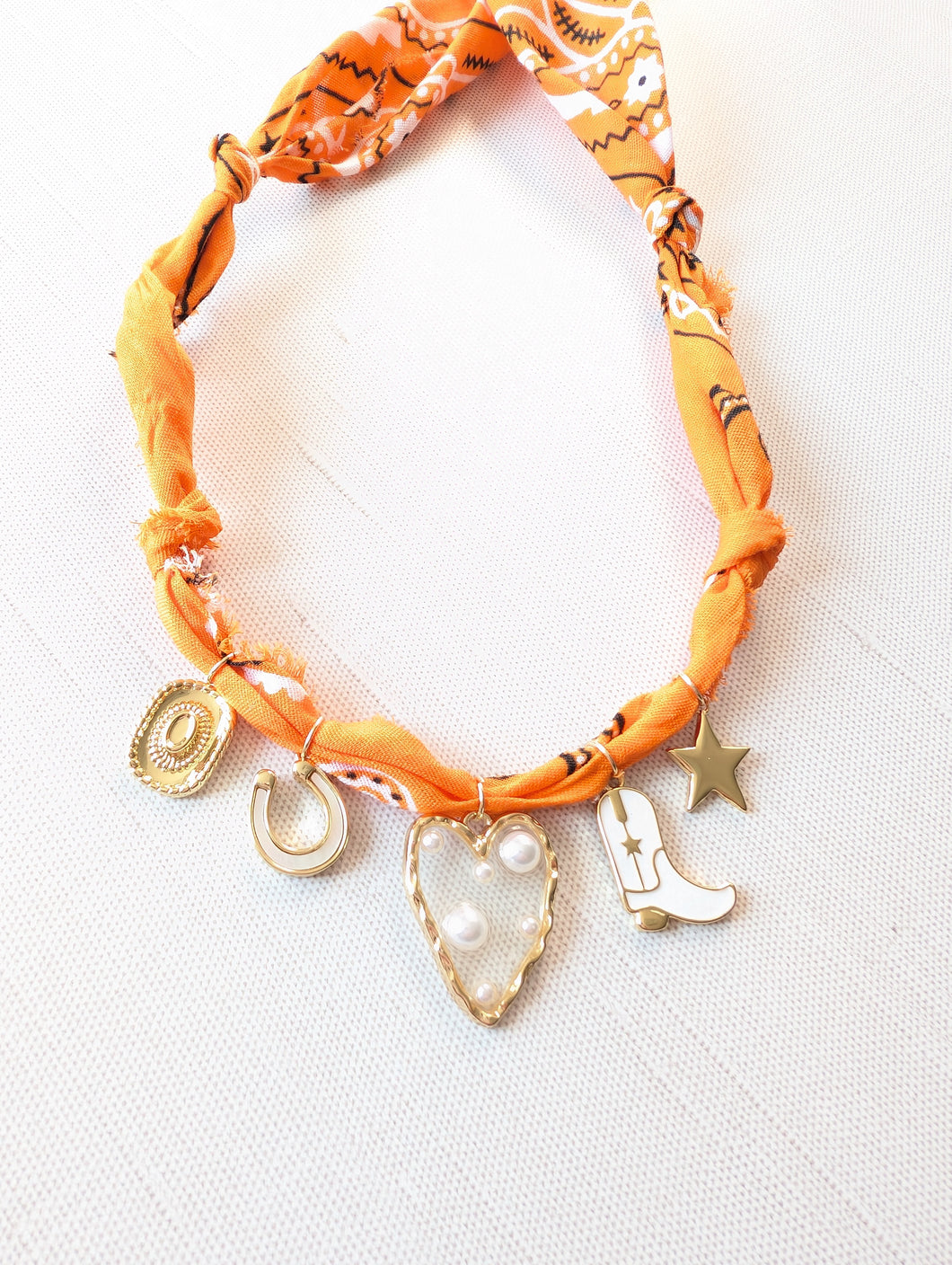Orange Heart Gameday Charm Bandana Necklace