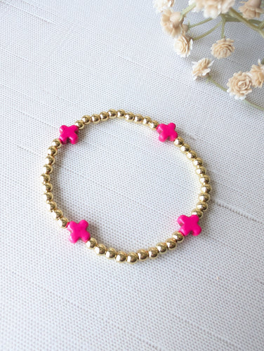 Pink Cross Gold Bracelet