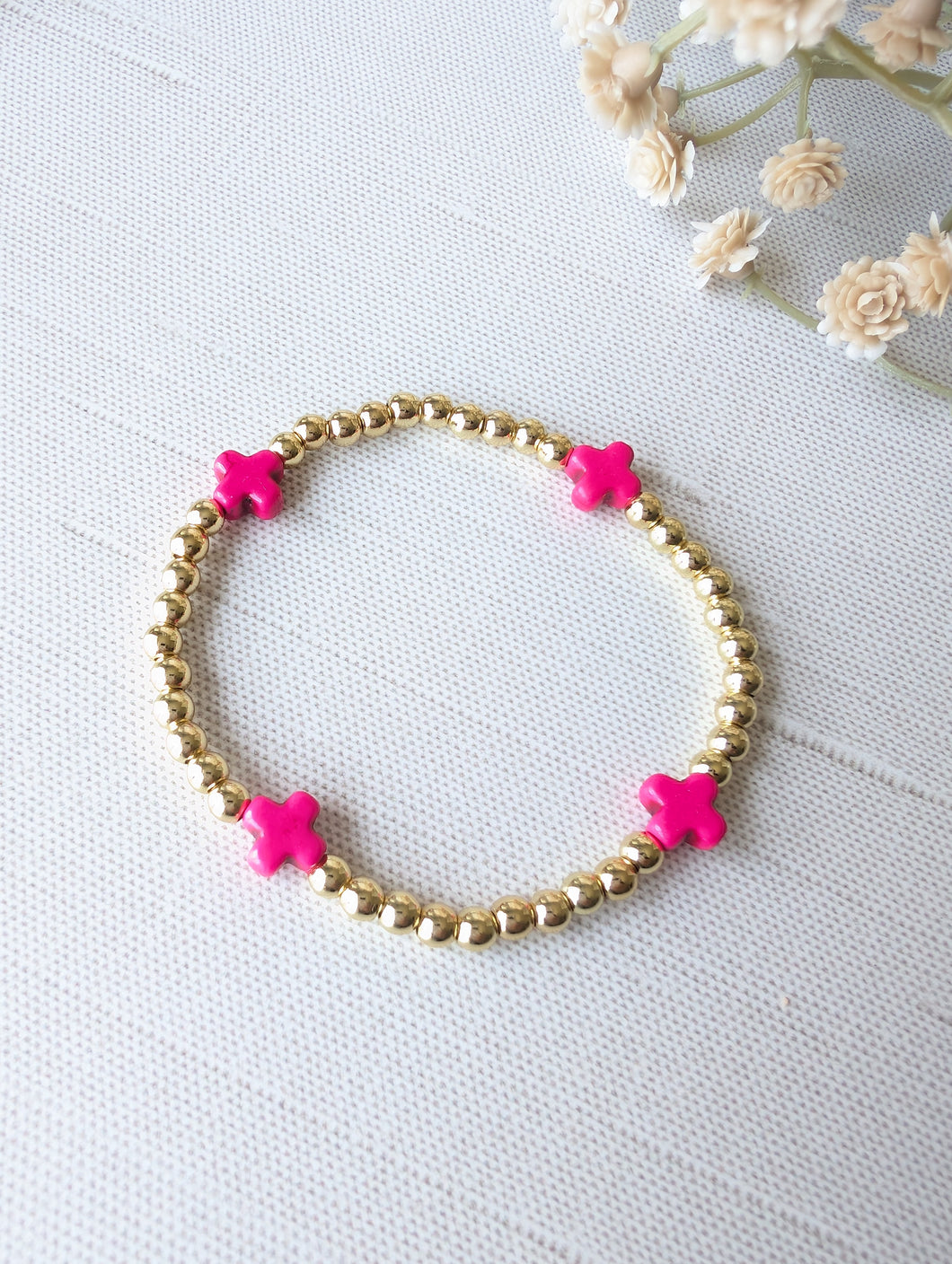 Pink Cross Gold Bracelet