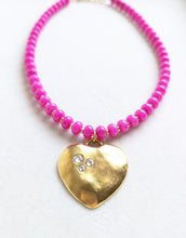 Load image into Gallery viewer, Fuschia Beaded Heart Necklace