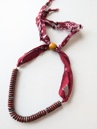 Maroon Beaded Bandana Necklace