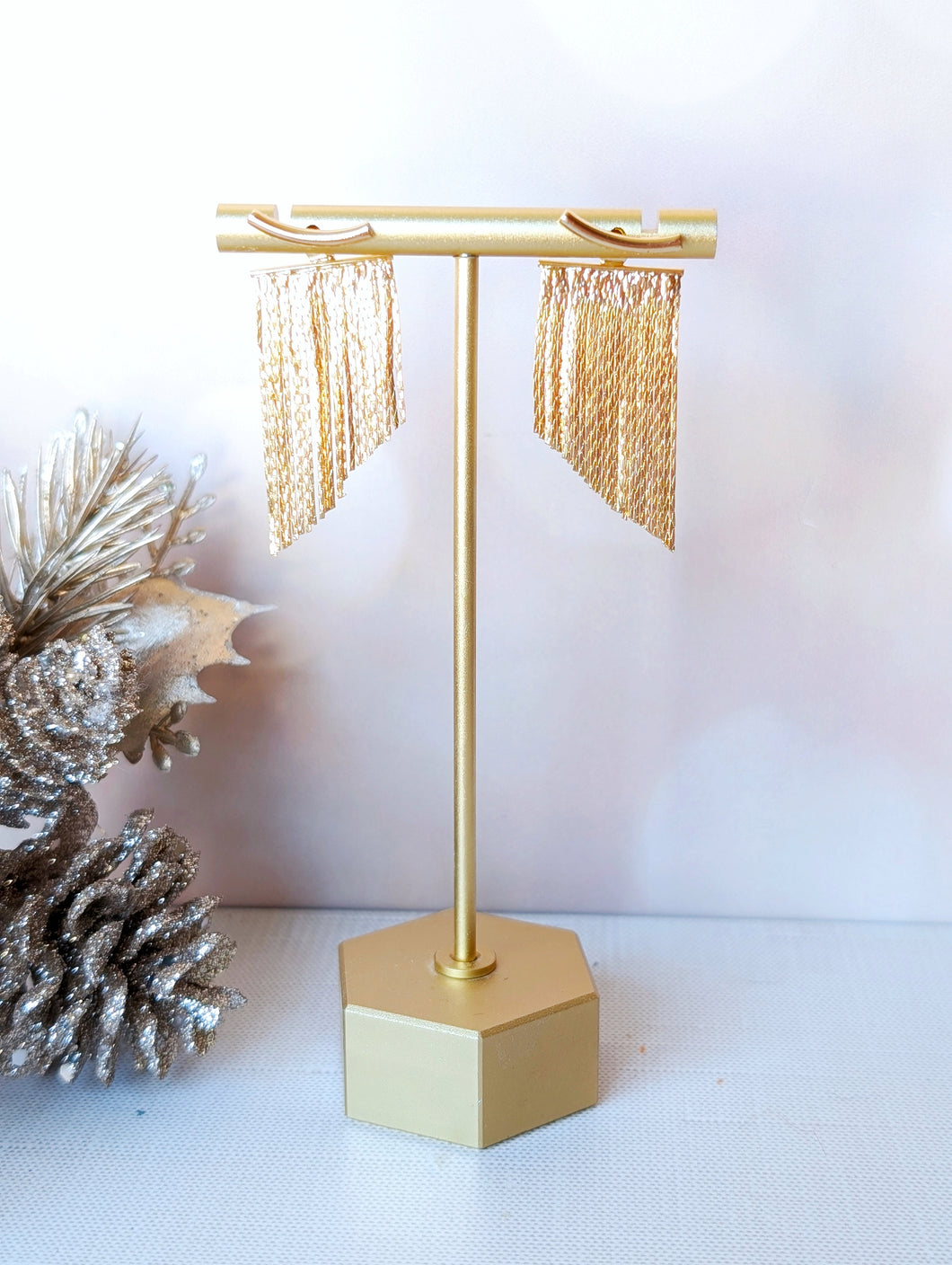Golden Fringe Jacket Earrings