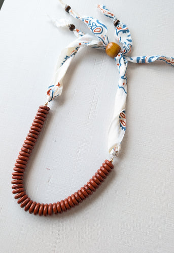 White Rust Beaded Bandana Necklace