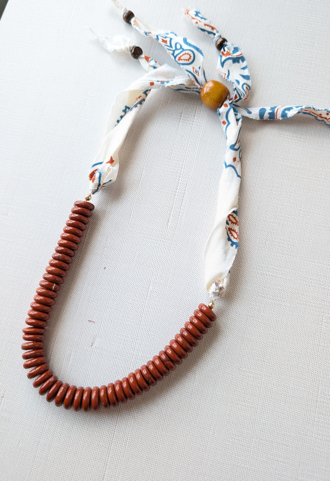 White Rust Beaded Bandana Necklace