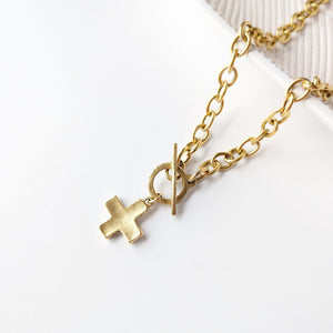 Antique Gold Cross Toggle Necklace