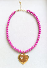 Load image into Gallery viewer, Fuschia Beaded Heart Necklace