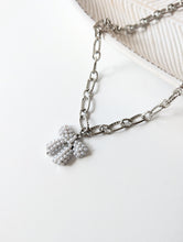 Load image into Gallery viewer, Silver Pearl Bow Heart Necklace