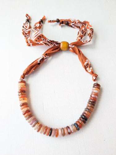 Rust Beaded Bandana Necklace