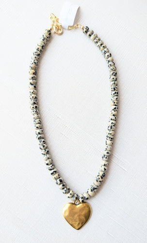 Vintage Heart Spotted Bead Necklace