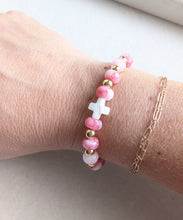 Load image into Gallery viewer, Pink Marble Cross Bracelet