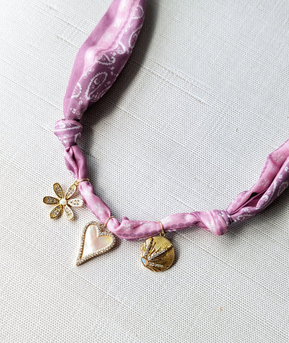 Mauve Multi Charm Scarf Necklace