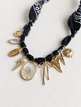 Load image into Gallery viewer, Black Vintage-Inspired Charm Bandana Necklace