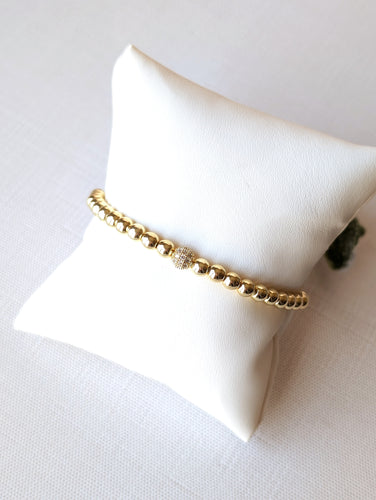 Pave Center Gold Filled Beaded Bracelet