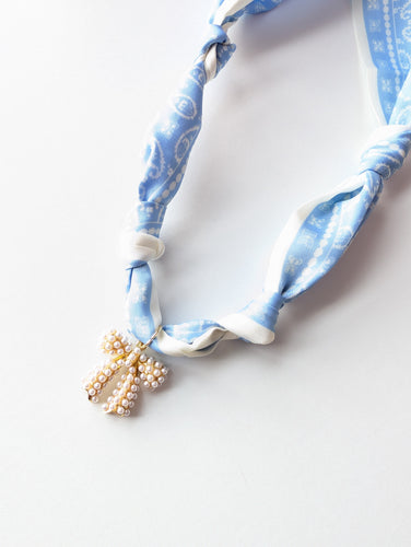 Blue Bell Bow Scarf Charm Necklace