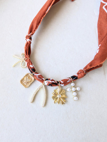 Burnt Orange Bandana Charm Necklace